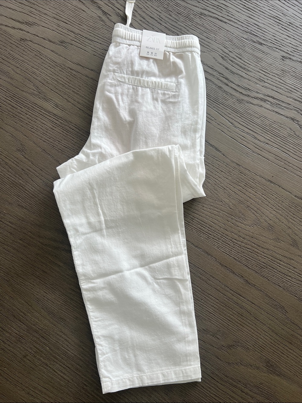 Zara Men's Relaxed Fit Cotton - Linen Pants Oyster White Medium